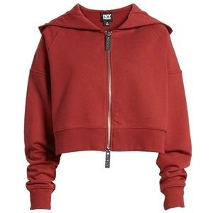 Ivy Park Logo Red Crop Zip Up Hoodie